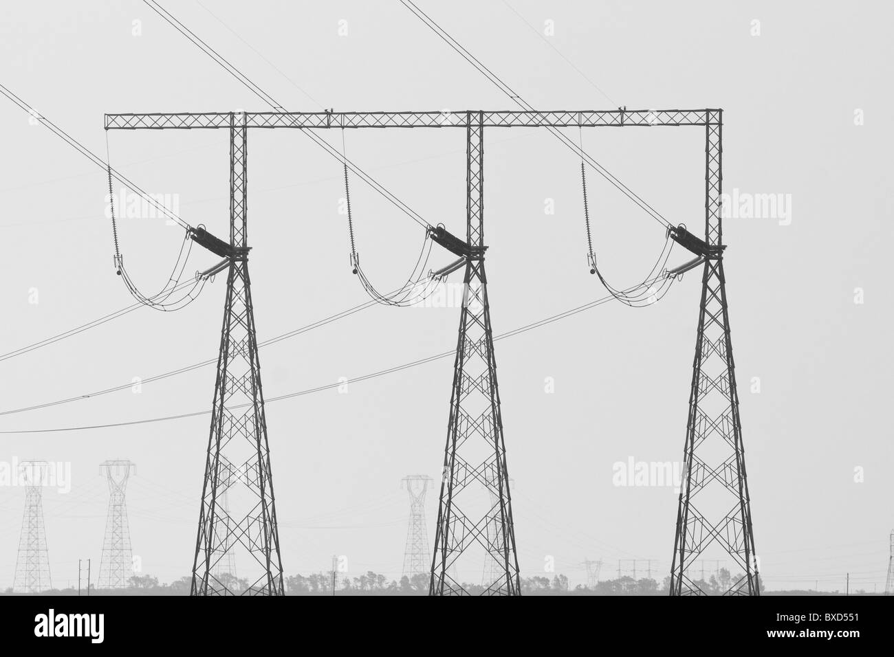 Alimentazione elettrica delle linee di trasmissione e torri Foto Stock