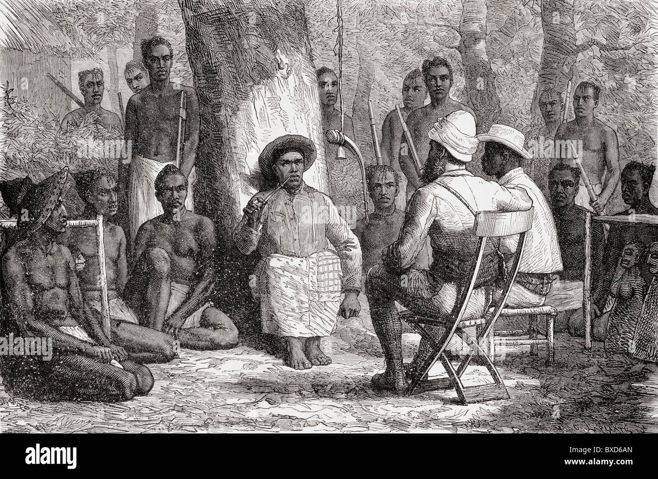 Verney Lovett Cameron visitando Katenndé, durante i suoi viaggi in Africa nel 1872 al 1876. Foto Stock