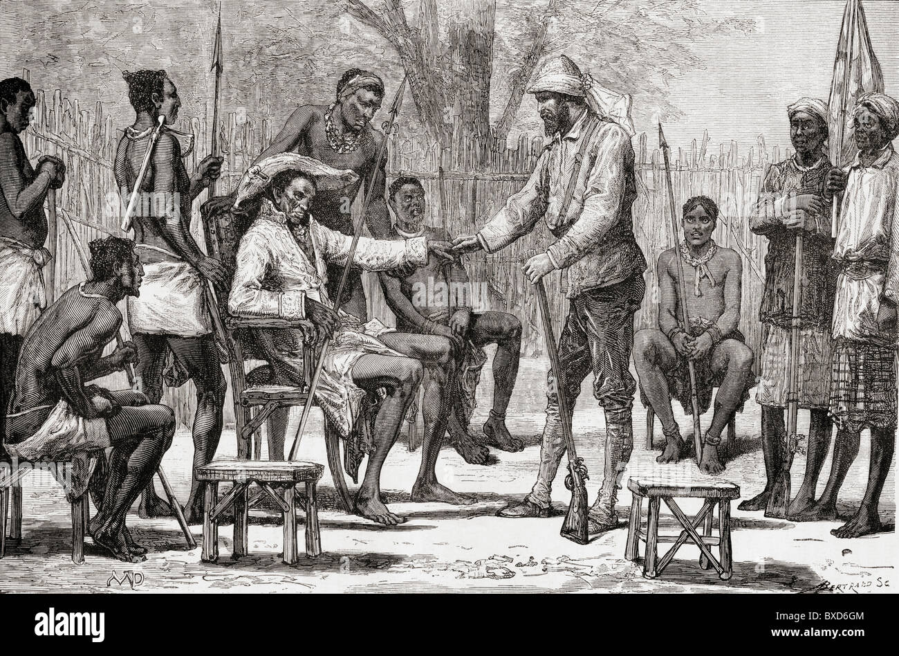 Verney Lovett Cameron visita re Konngo, durante i suoi viaggi in Africa nel 1872 al 1876. Foto Stock