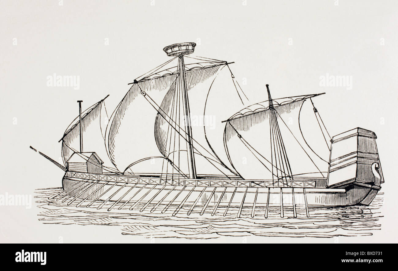 Xvi secolo tre masted galley con le vele quadrate. Foto Stock