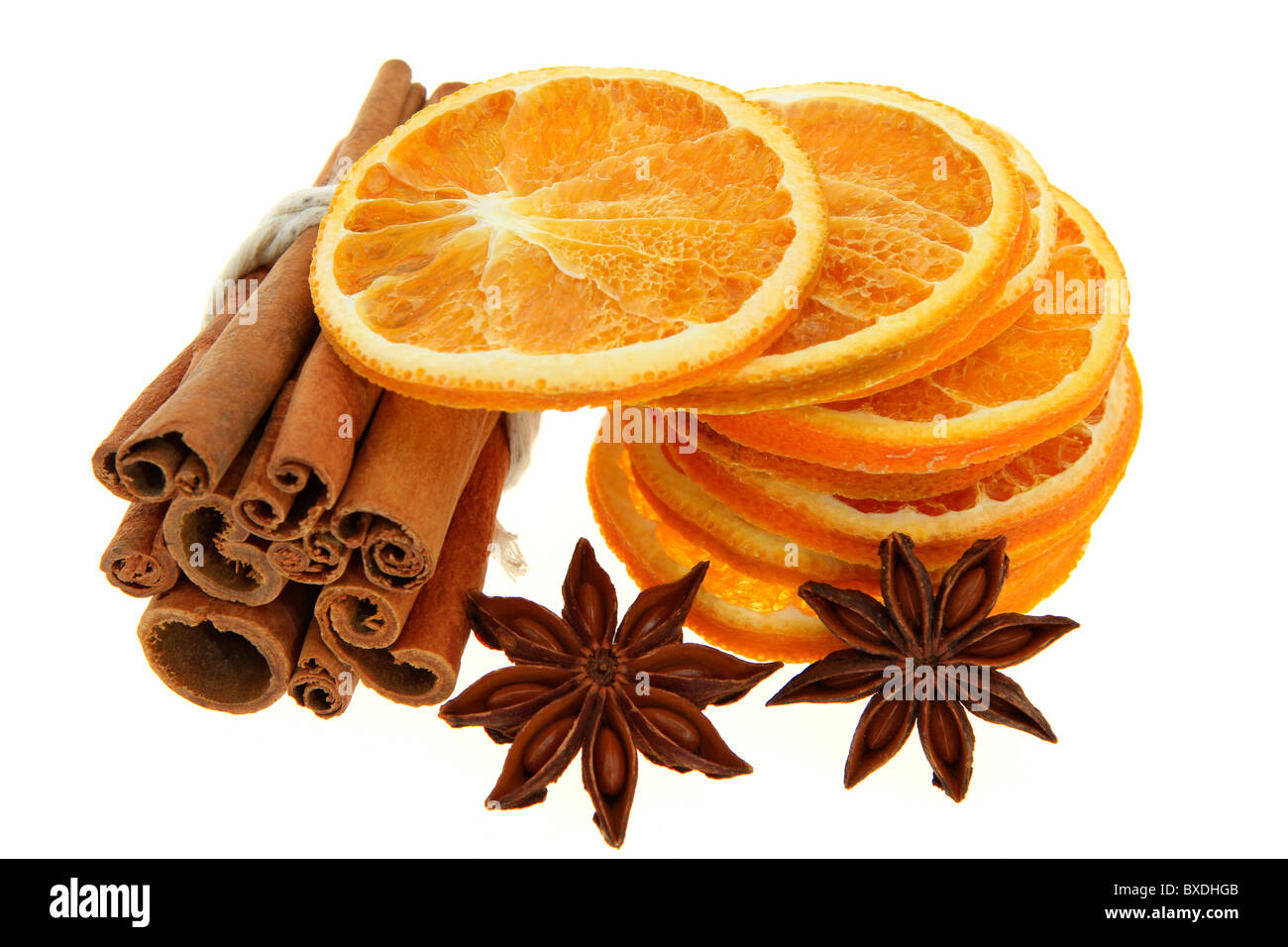 Decorazione di natale, essiccato, arancio cannella e anice Foto Stock