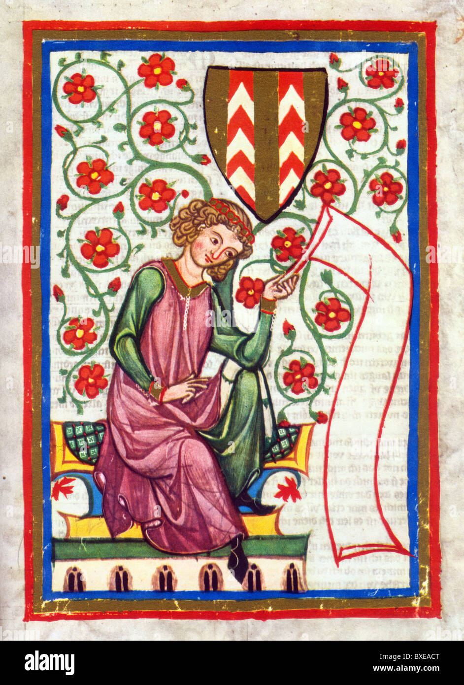 L'illuminazione dal XIV secolo Codex Manesse; il conte Rodolfo II di Neuchâtel o Rudolf di Fenis; Graf Rudolf von Neuenburg Foto Stock