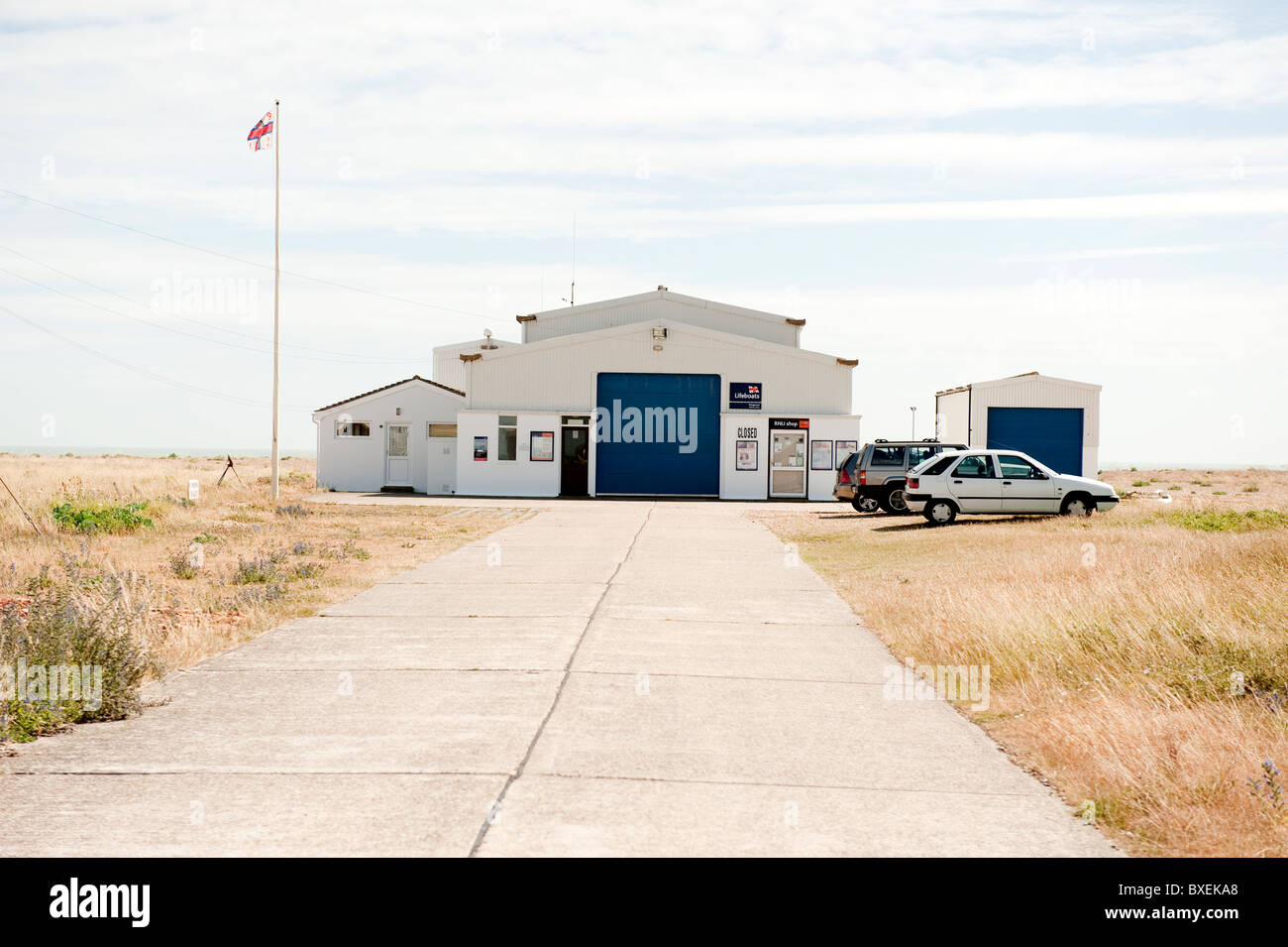 Scialuppa di salvataggio Casa di Dungeness Kent REGNO UNITO Foto Stock