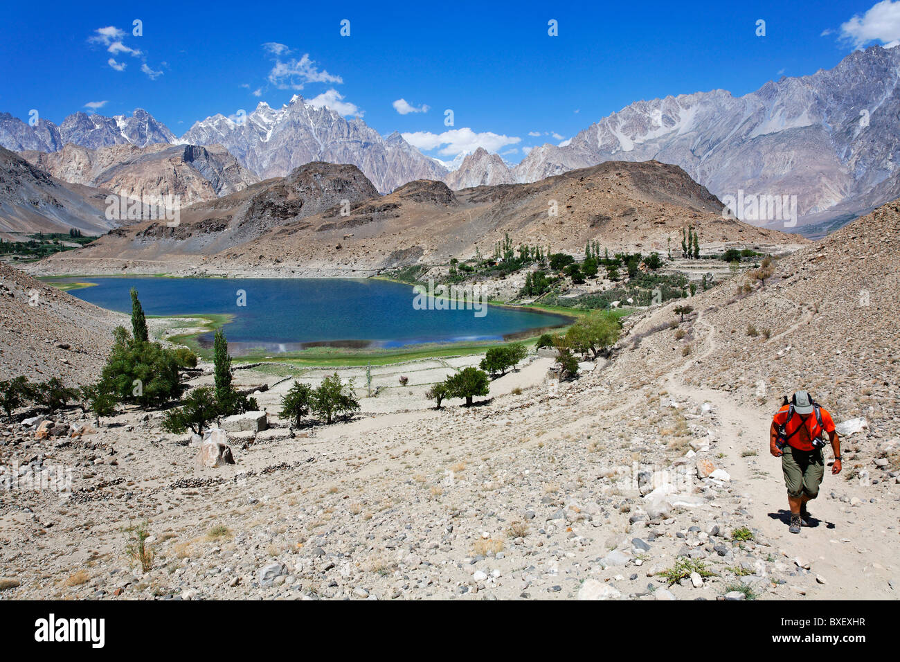 Pakistan - Karakorum - Hunza Valley - Passu - Borith lago e montagne Foto Stock