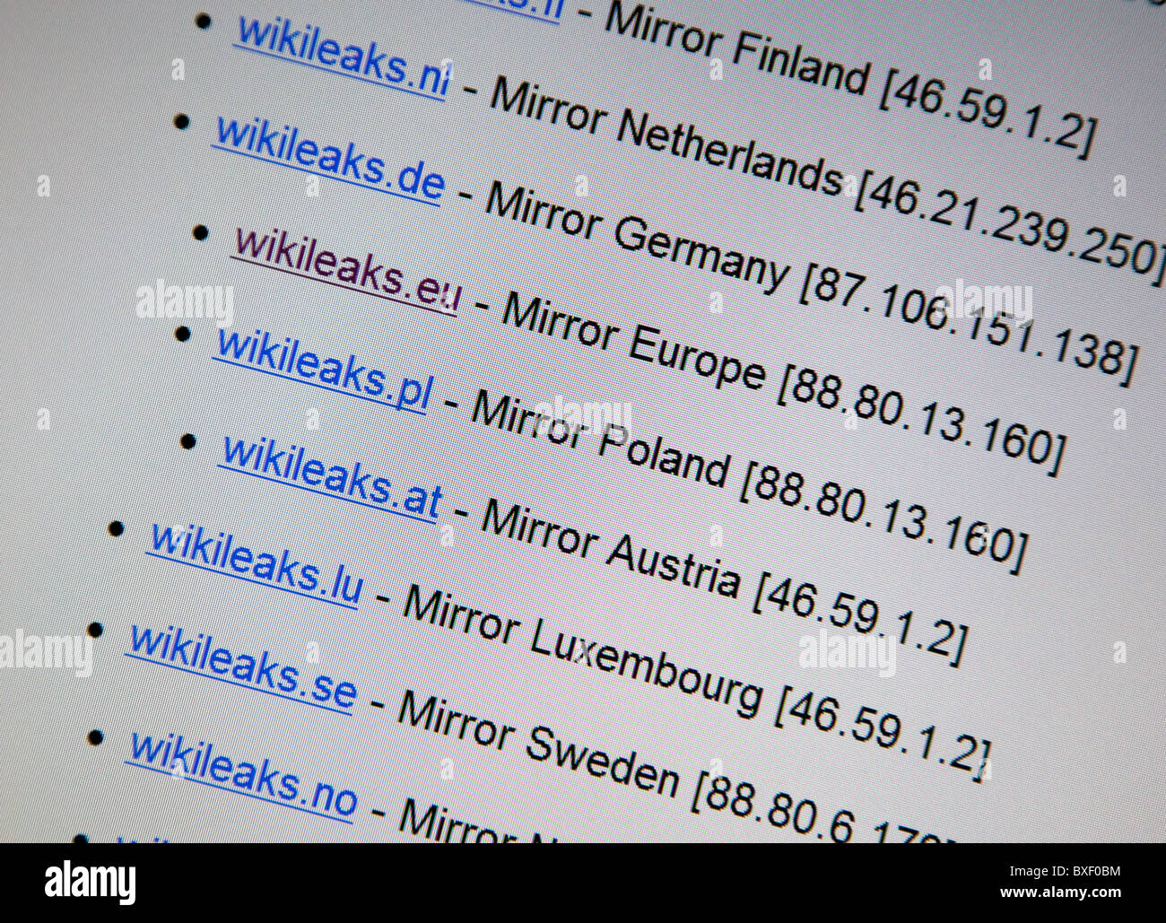 Cyber war: WikiLeaks sito web ha ora siti mirror di tutta Europa Foto Stock