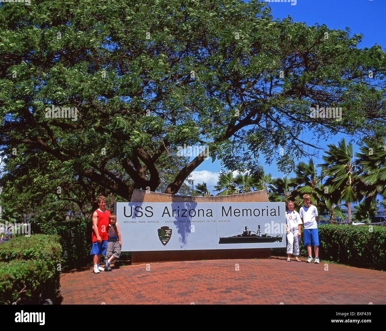La USS Arizona Memorial Vistor Center, Pearl Harbor, Honolulu Oahu, Hawaii, Stati Uniti d'America Foto Stock