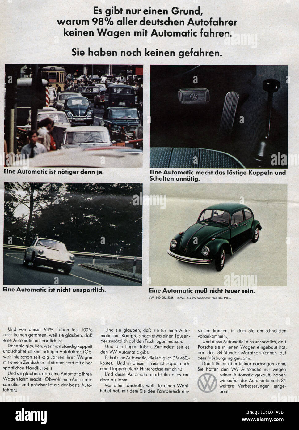 Pubblicità, automobili, Volkswagen Beetle automatico, pubblicità in una rivista, Germania, anni 60, diritti aggiuntivi-clearences-non disponibile Foto Stock