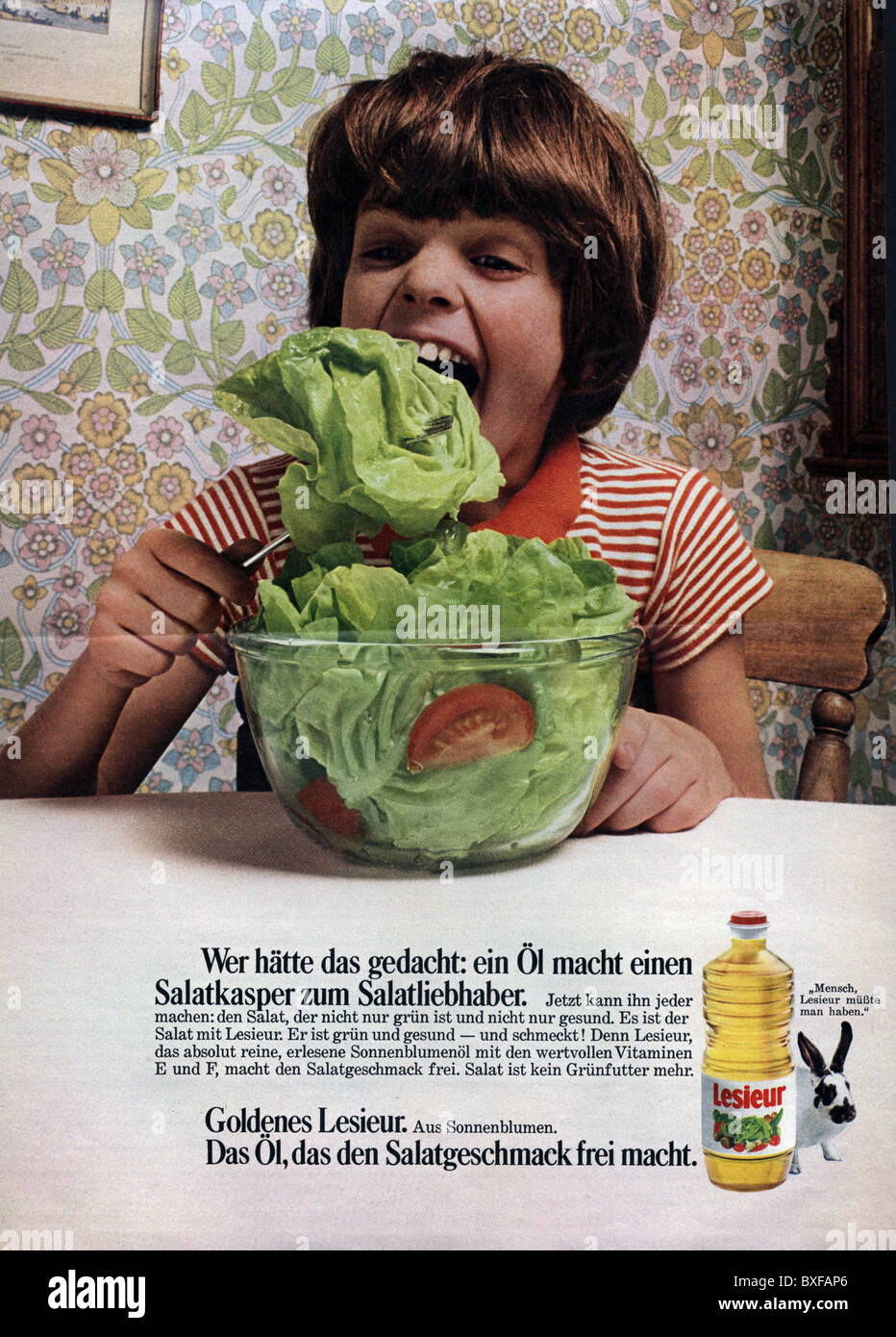 Pubblicità, cibo, pubblicità per l'olio di girasole di Lesieur, dalla rivista 'Hoer zu', n° 23, 11.6.1971, Germania, diritti aggiuntivi-clearences-non disponibile Foto Stock