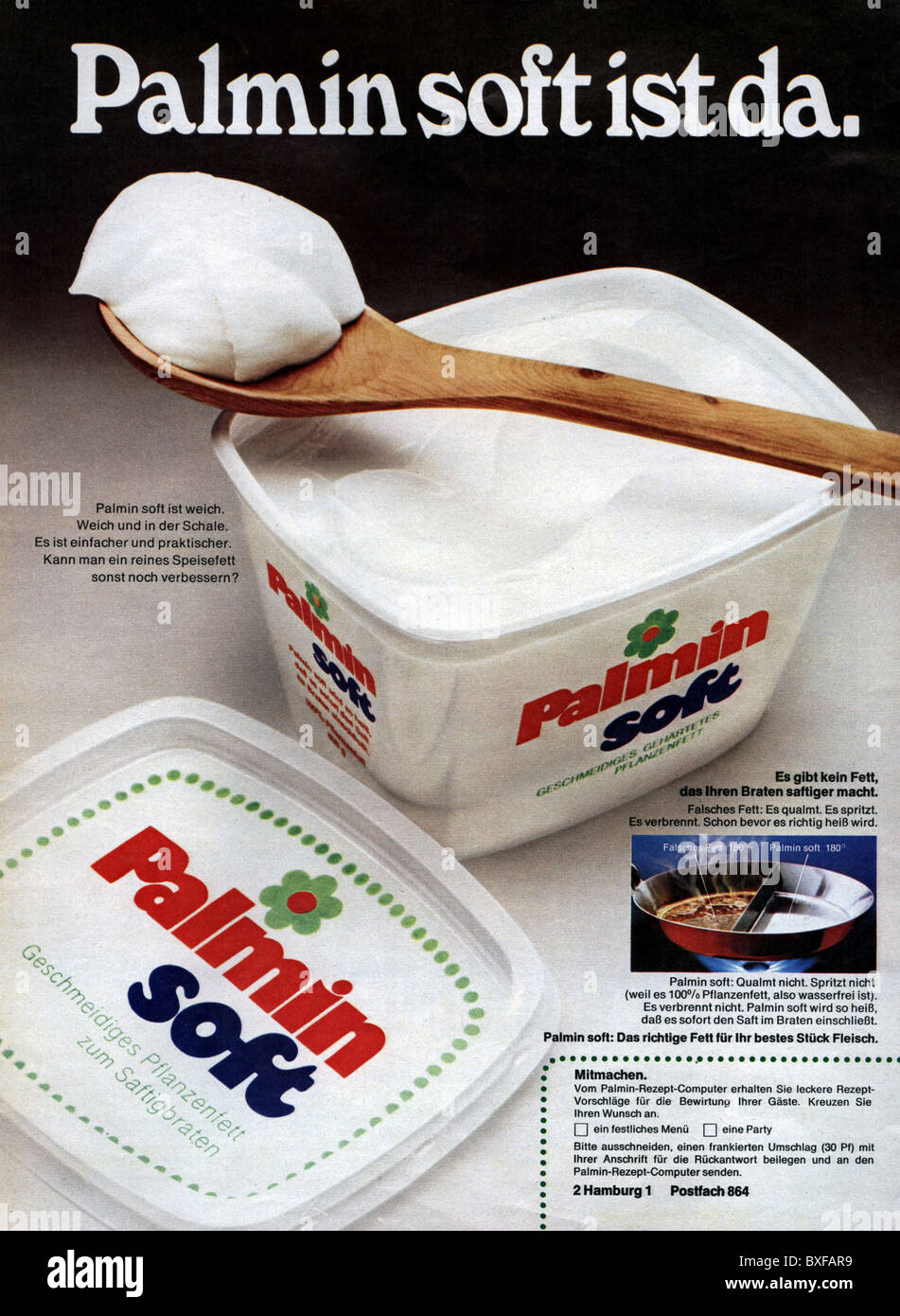 Pubblicità, cibo, pubblicità per Palmin Soft Cooking Fat, dalla rivista 'Hoer zu', n° 52, 24.12.1971, Germania, Additional-Rights-Clearences-Not Available Foto Stock