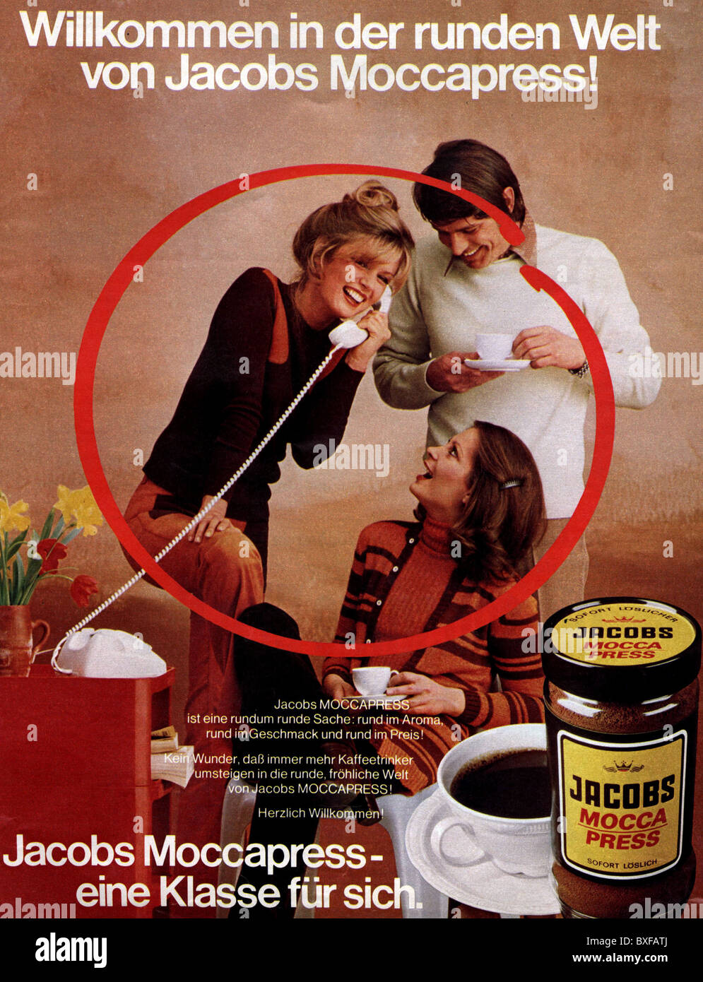 Pubblicità, bevande, caffè, pubblicità per Jacobs Moccapress Instant Coffee, dalla rivista 'Hoer zu', n° 18, 29.4.1972, Germania, diritti aggiuntivi-clearences-non disponibile Foto Stock