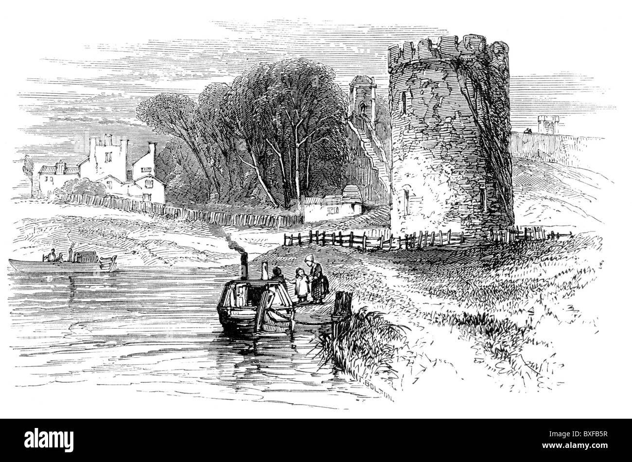 La torre e le mura della città di Chester, Cheshire, Inghilterra, come è apparso nel XIX secolo; Bianco e Nero illustrazione; Foto Stock