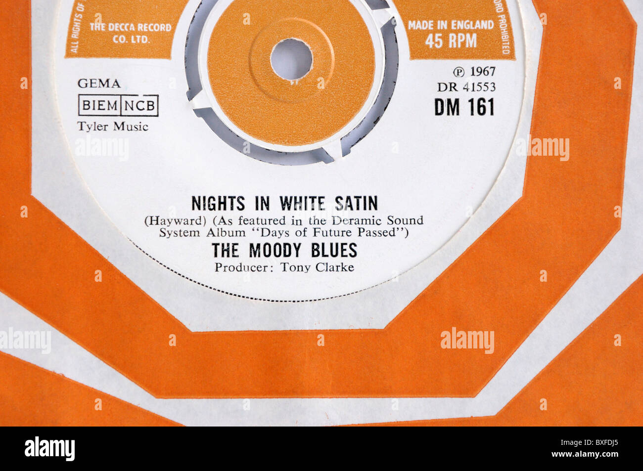 La Moody Blues 1967 singolo 'Notti in raso Bianco' Foto Stock