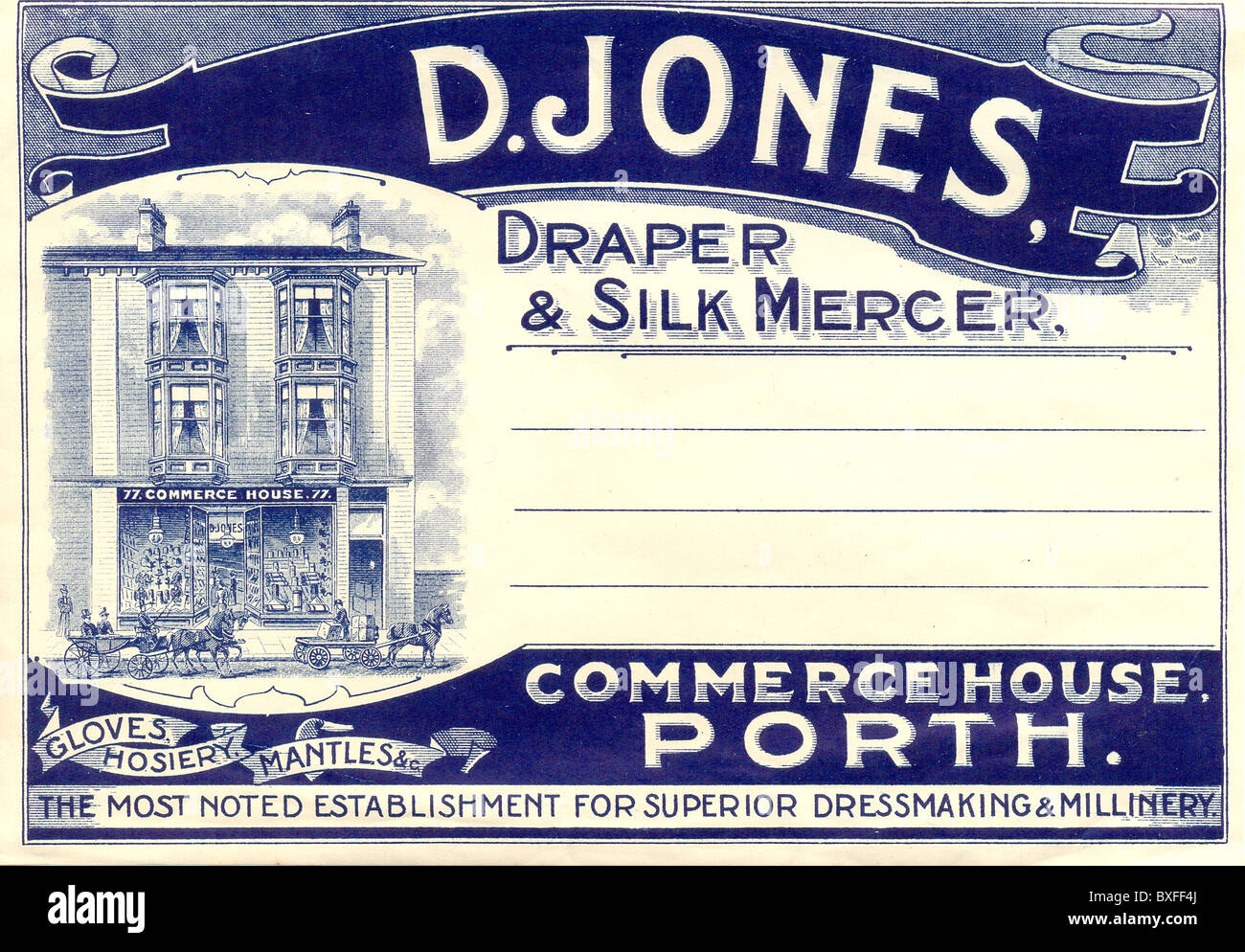 Etichetta per D Jones, trasportatore & la seta Mercer, Porth, Glamorgan. Foto Stock