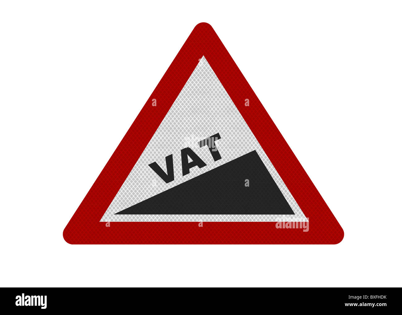 Foto realistiche riflettente metallico "IVA aumento" segno, isolato su un puro sfondo bianco. Foto Stock