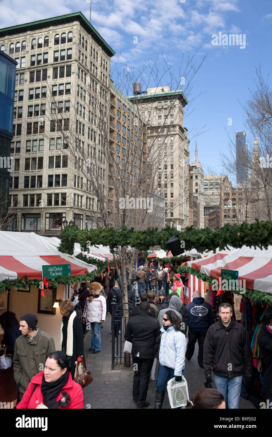 Mercato di vacanza presso la Union Square Manhattan, New York City Foto Stock