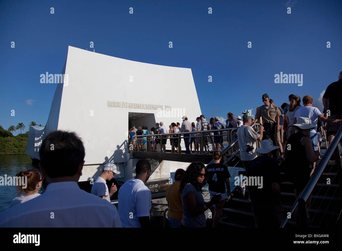 USS Arizona Memorial, Pearl Harbor, Oahu, Hawaii Foto Stock