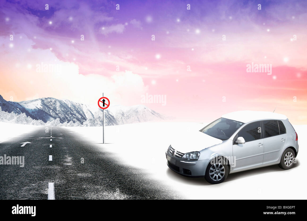 Auto e inverno scape Foto Stock