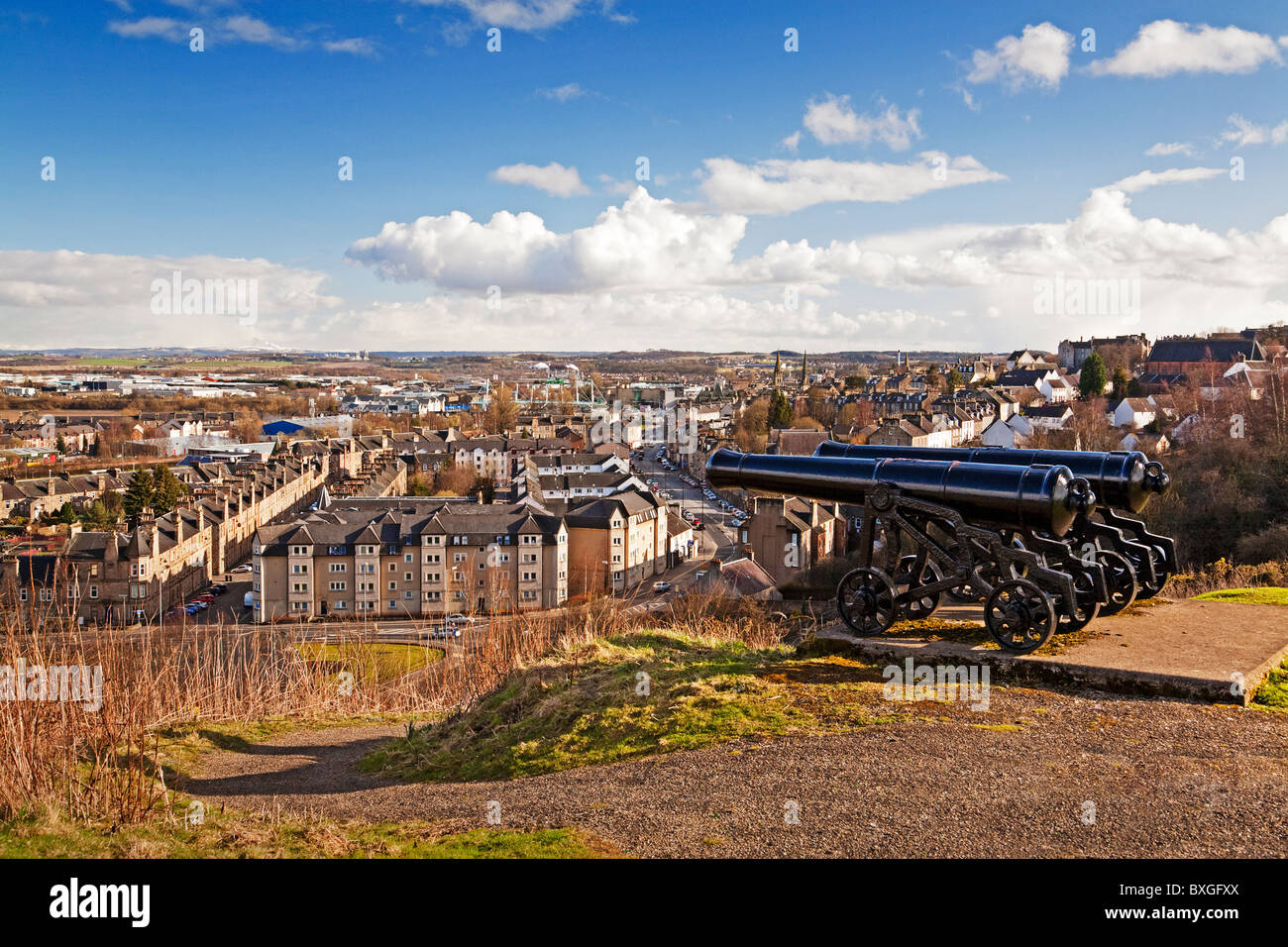 Cannoni su mote hill (Gowanhill), Stirling Foto Stock