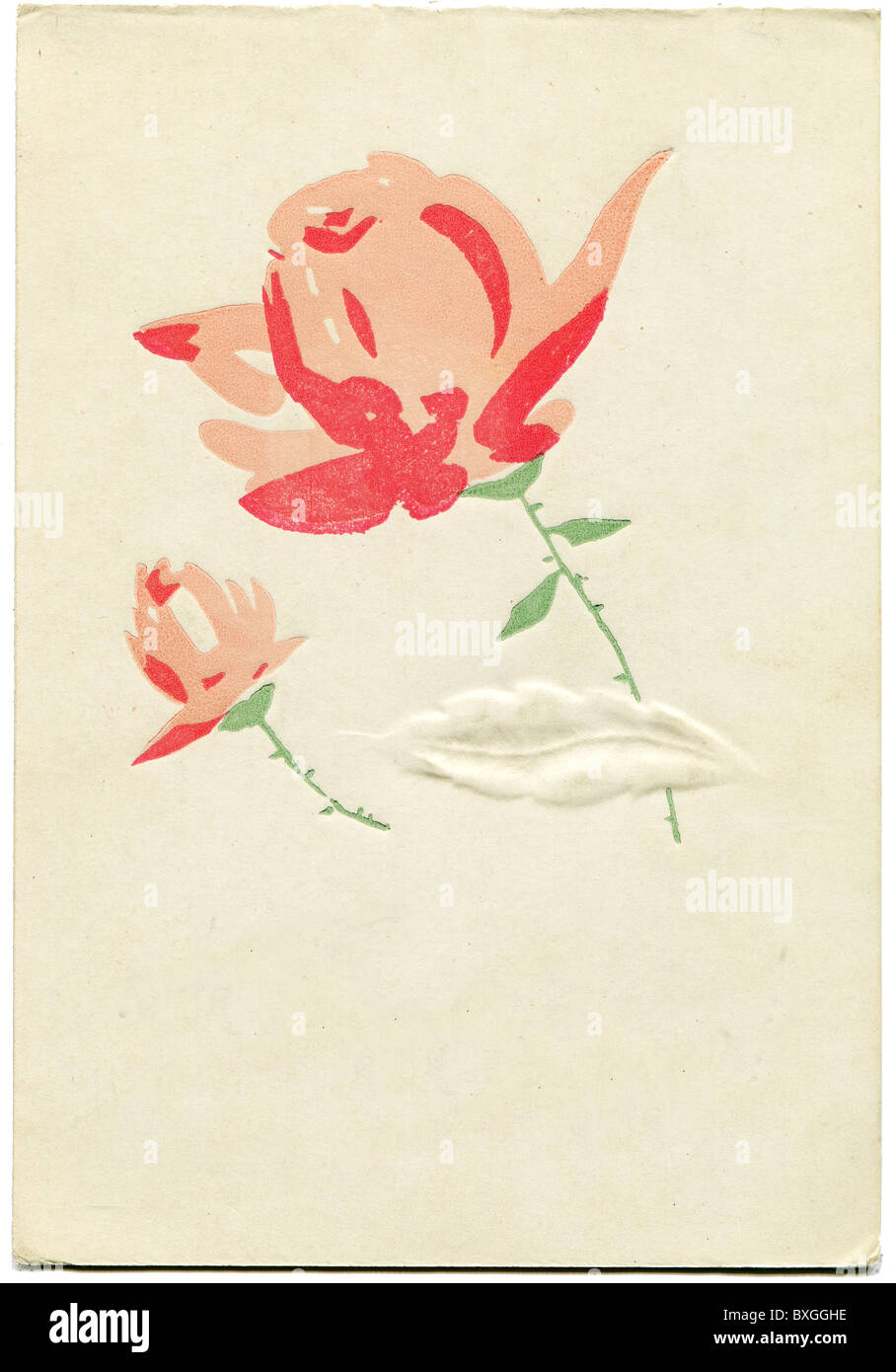 Biglietto di auguri mostra due rose rosse, 1966 - Riproduzione og cartolina vintage Foto Stock