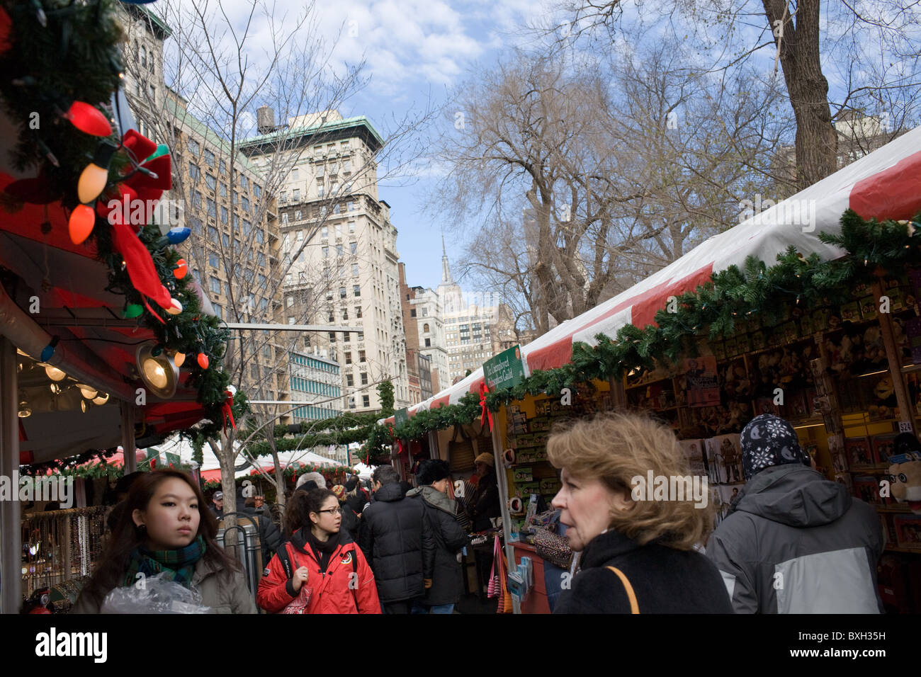 Mercato di vacanza presso la Union Square Manhattan, New York City Foto Stock