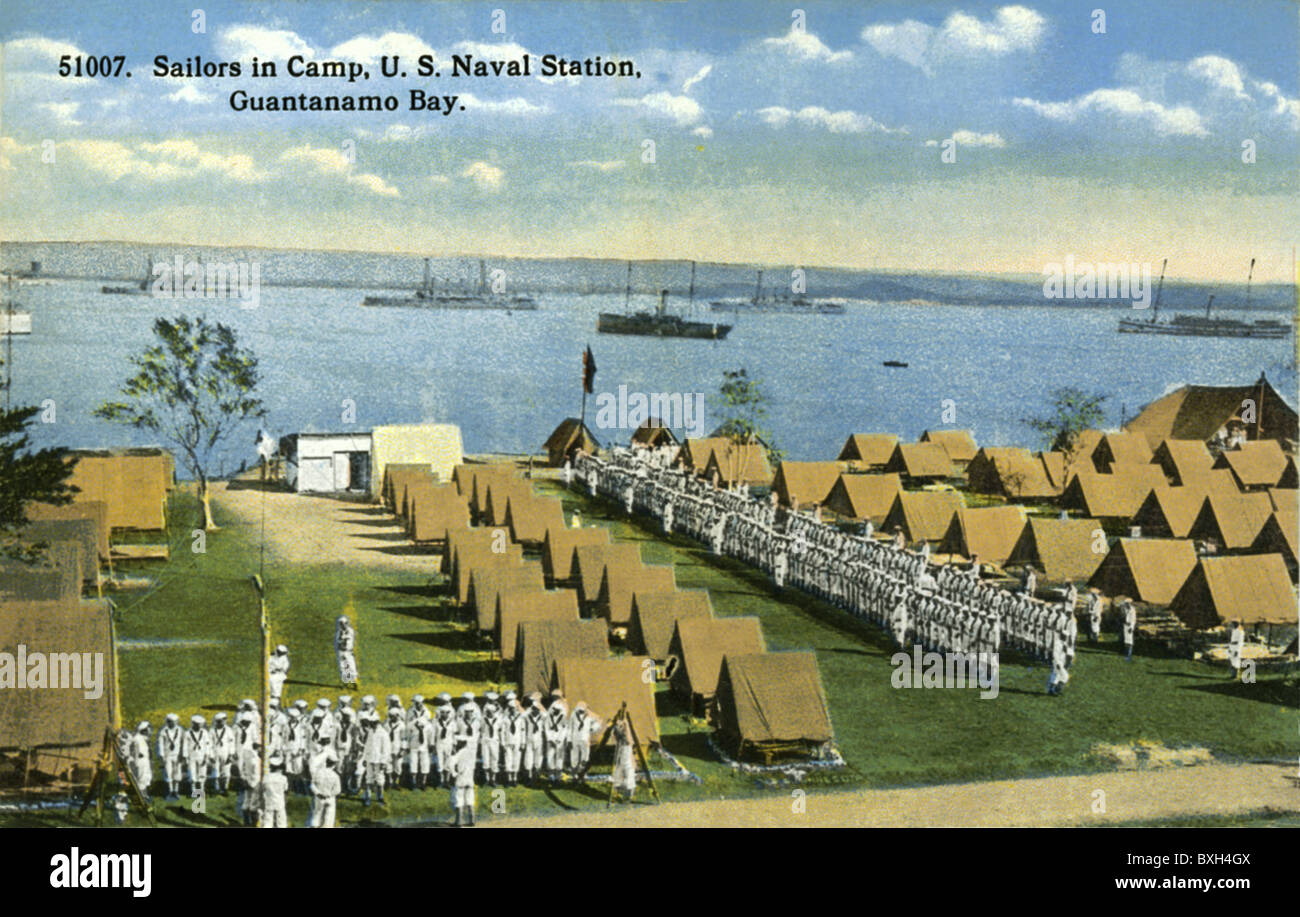 Geografia / viaggio, Cuba, Guantanamo Bay, base navale americana, marinaio, marinai in Camp, cartolina storica, 1914, diritti aggiuntivi-clearences-non disponibile Foto Stock