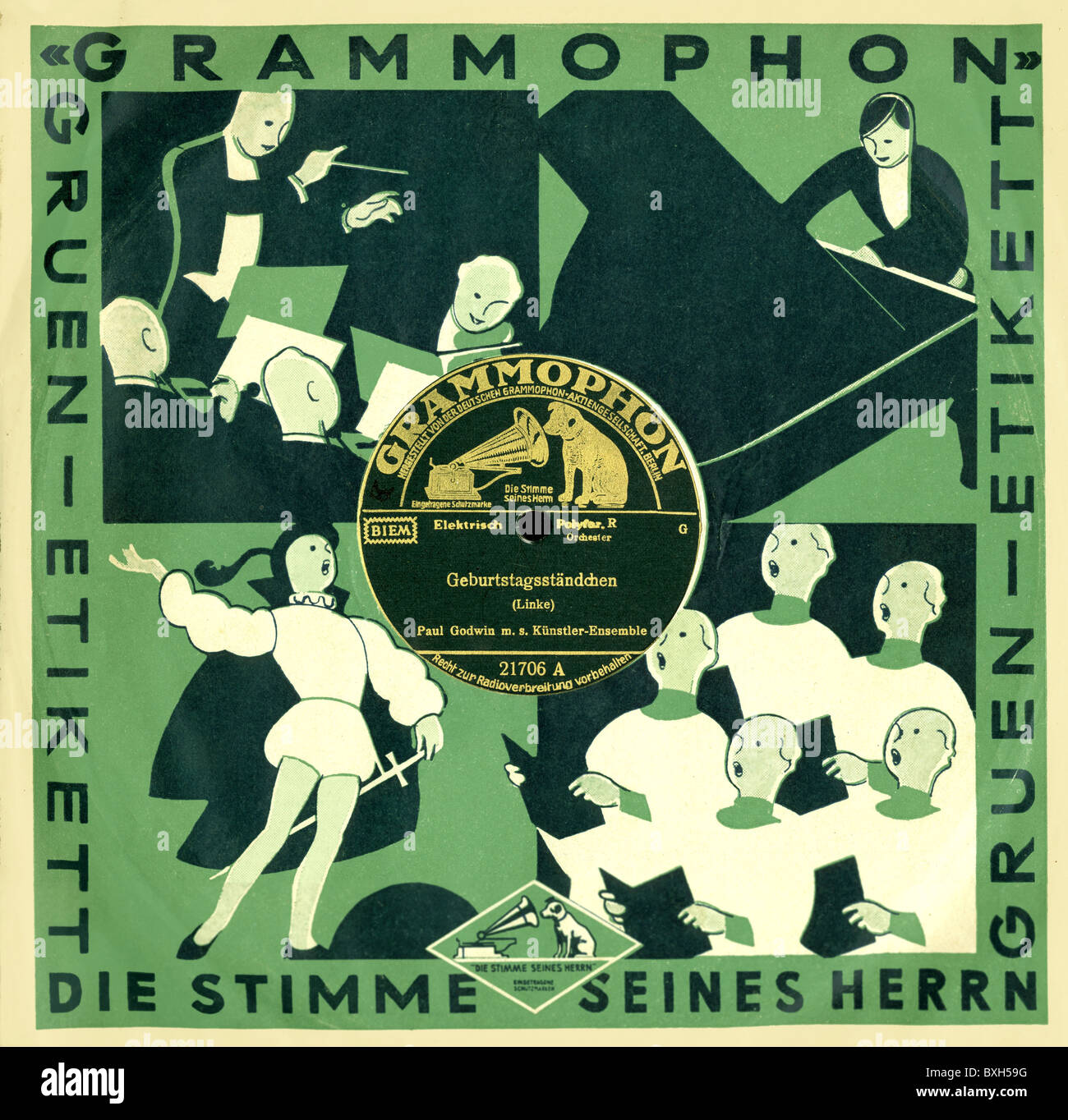 Musica, dischi, Grammophon, serenate di compleanno, di Paul Lincke, Deutsche Grammophon Aktien-Gesellschaft, Berlino, Die Stimme seines Herrn, Gruen-Etikett, Germania, circa 1930, diritti aggiuntivi-clearences-non disponibili Foto Stock