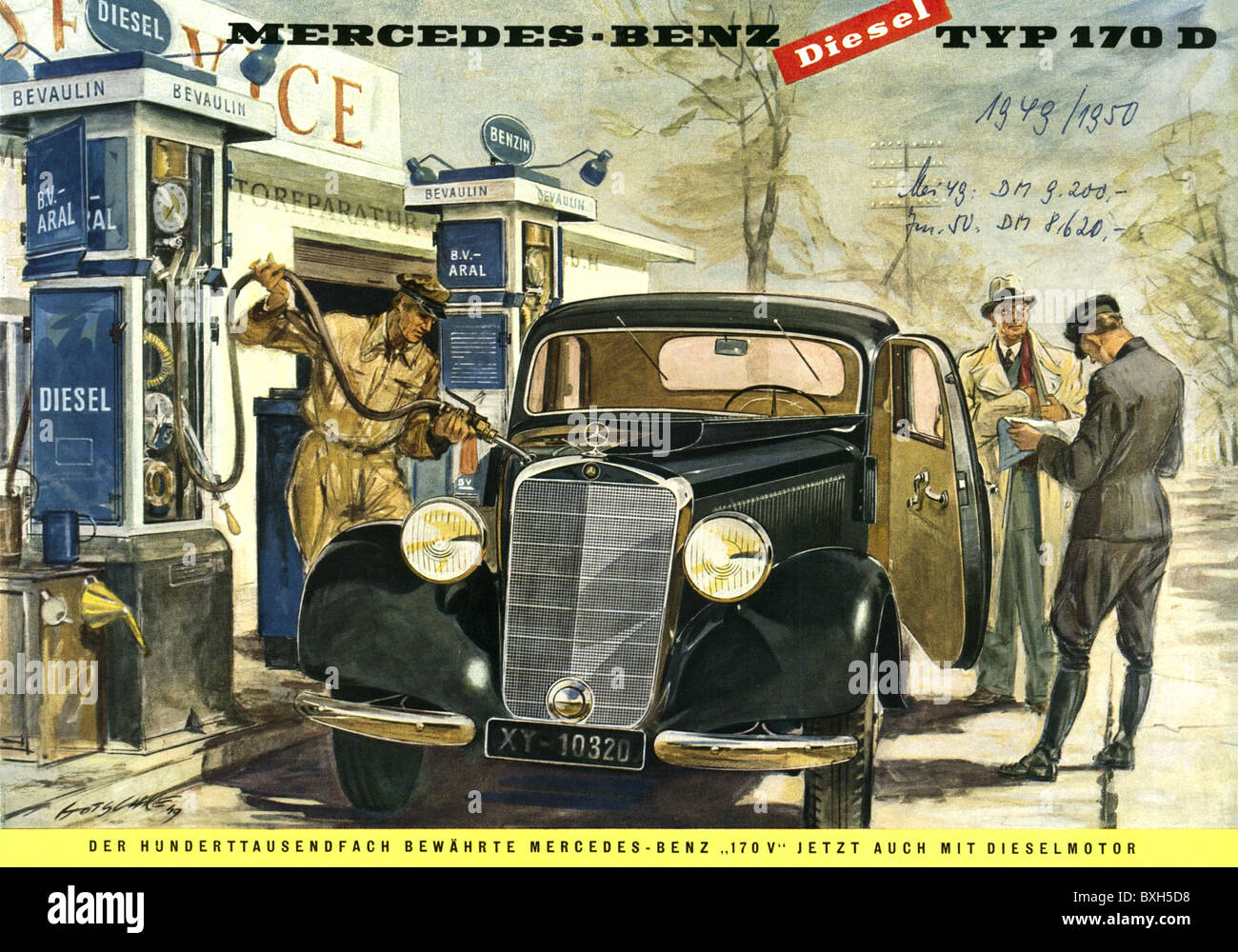 Trasporto / trasporto, auto, stazione di servizio Aral, Mercedes Benz, tipo 170 D, Germania, circa 1949, diritti-aggiuntivi-clearences-non disponibile Foto Stock