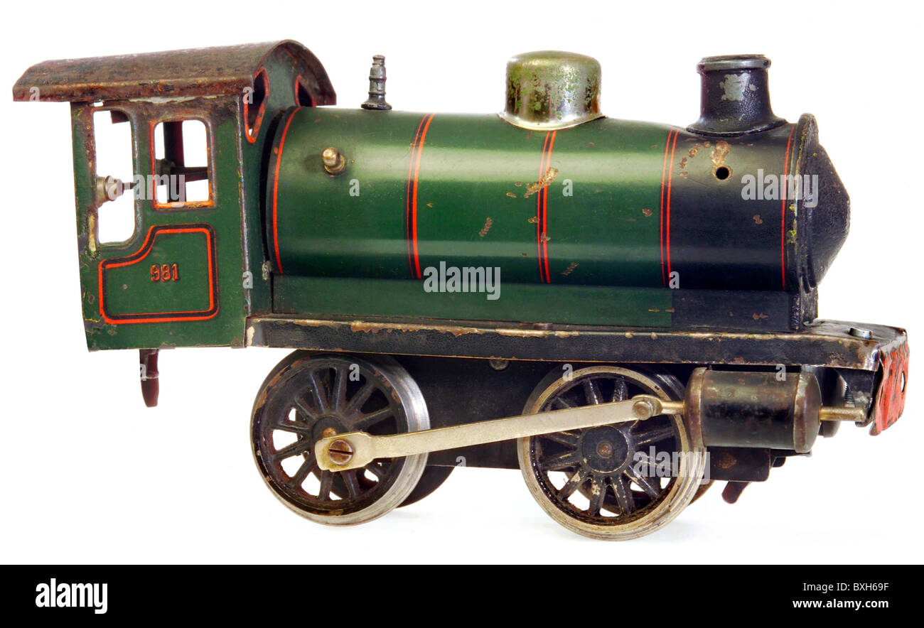 Giocattoli, ferrovia modello, locomotiva Maerklin, tipo 981, pista 1, Germania, 1924, storico, storico, anni venti, 20, 20 ° secolo, lavorazione a orologeria, movimento, motore, treno, trazione, potenza a vapore, antichità, antichità, giocattolo, made in Germany, clipping, ritaglio, ritaglio, ritaglio, diritti aggiuntivi-clearences-non disponibili Foto Stock