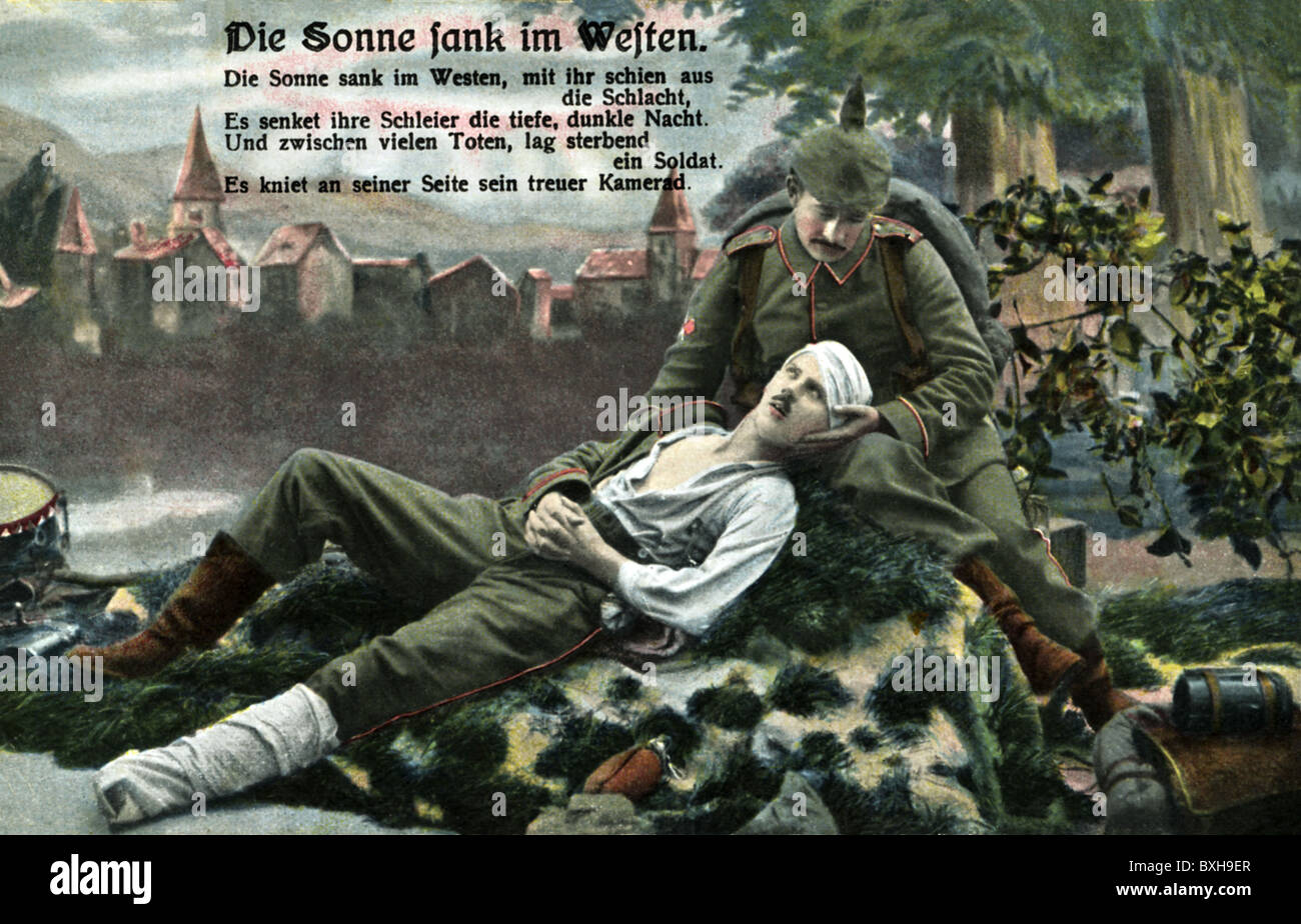 Prima guerra mondiale /WWI/, guerre mondiali, 1°, soldato ferito che muore, Germania, 1915, diritti aggiuntivi-clearences-non disponibile Foto Stock
