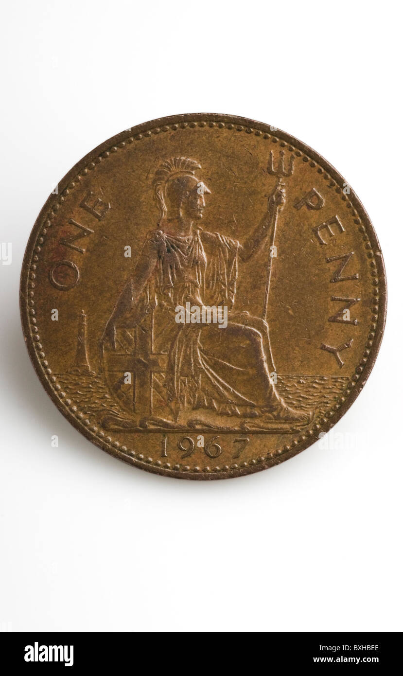 Un penny pezzo, pre moneta decimale,UK. Foto Stock