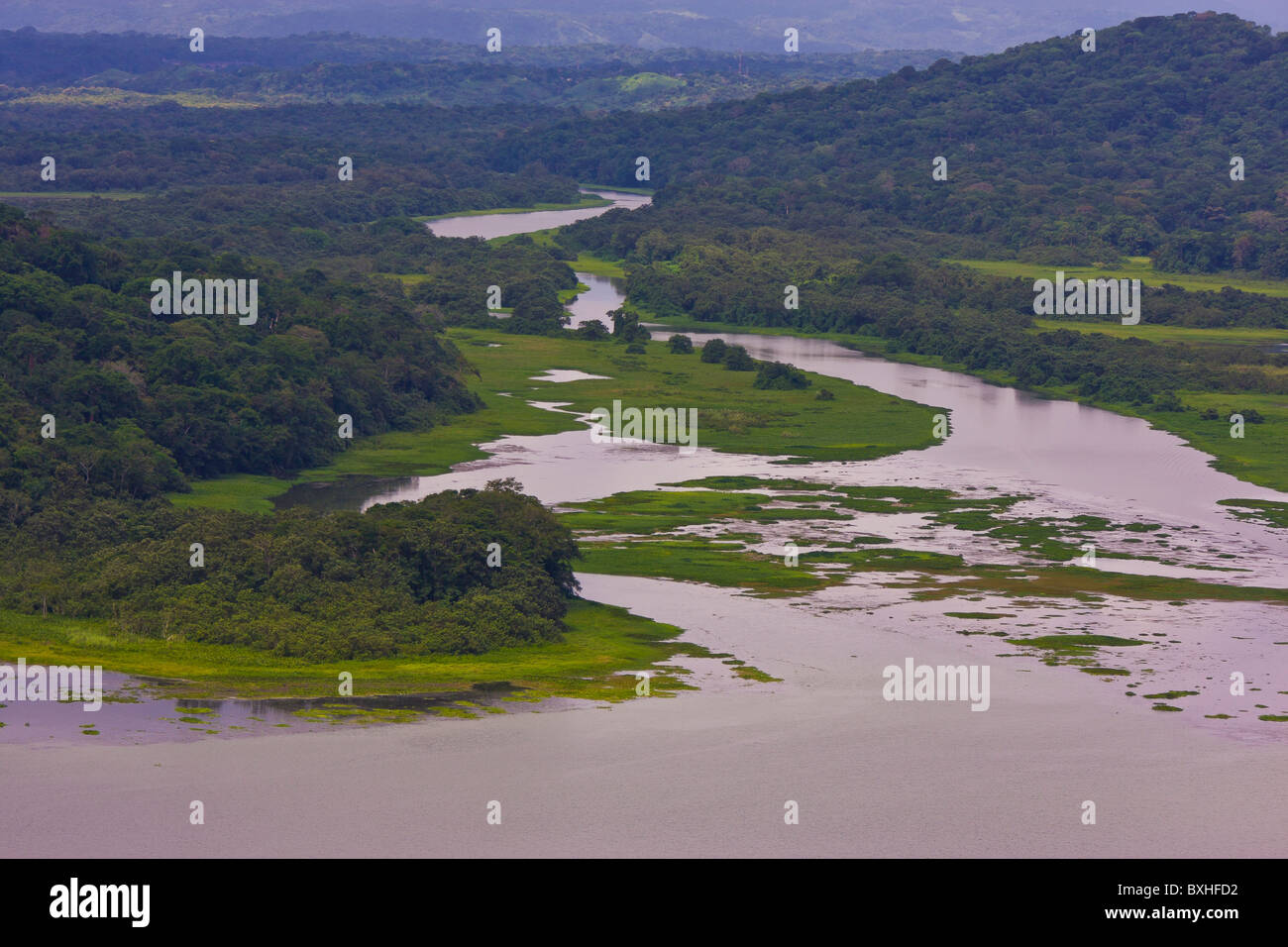 GAMBOA, PANAMA - il fiume e la foresta pluviale lungo la zona del Canale di Panama. Foto Stock