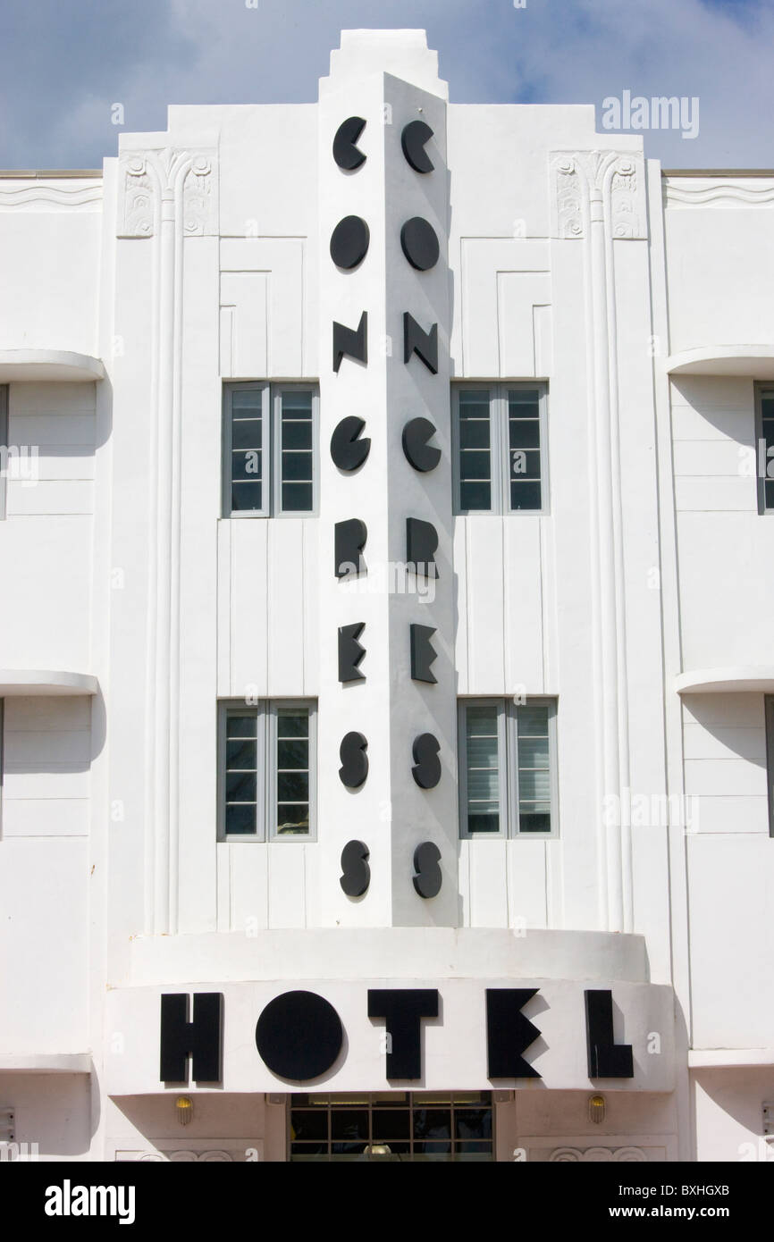 Congress Hotel architettura art deco su Ocean Drive e South Beach, Miami, Florida, Stati Uniti d'America Foto Stock