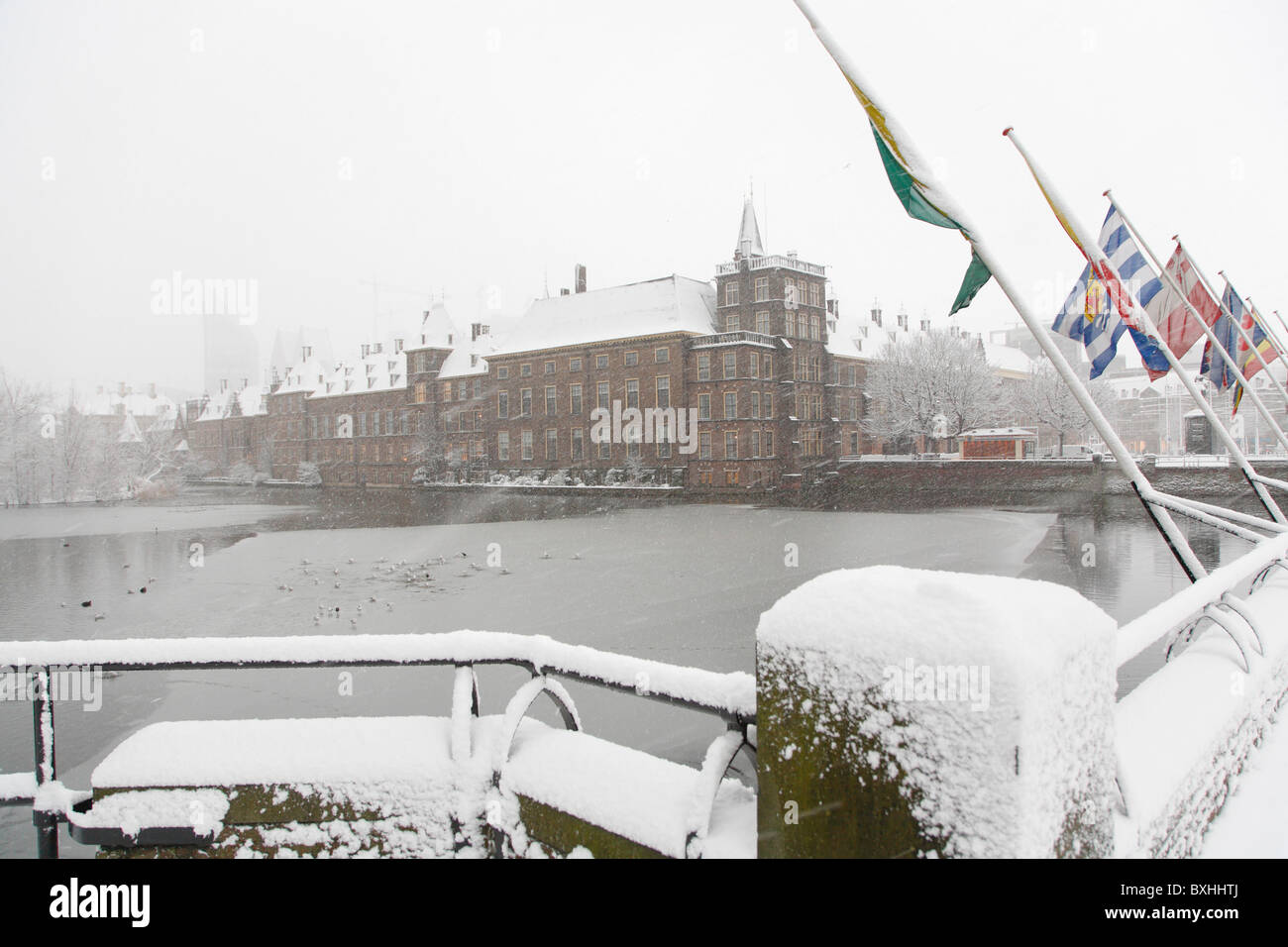Parlamento olandese, Binnenhof, neve invernale, l'Aia, Paesi Bassi, Olanda, Europa Foto Stock