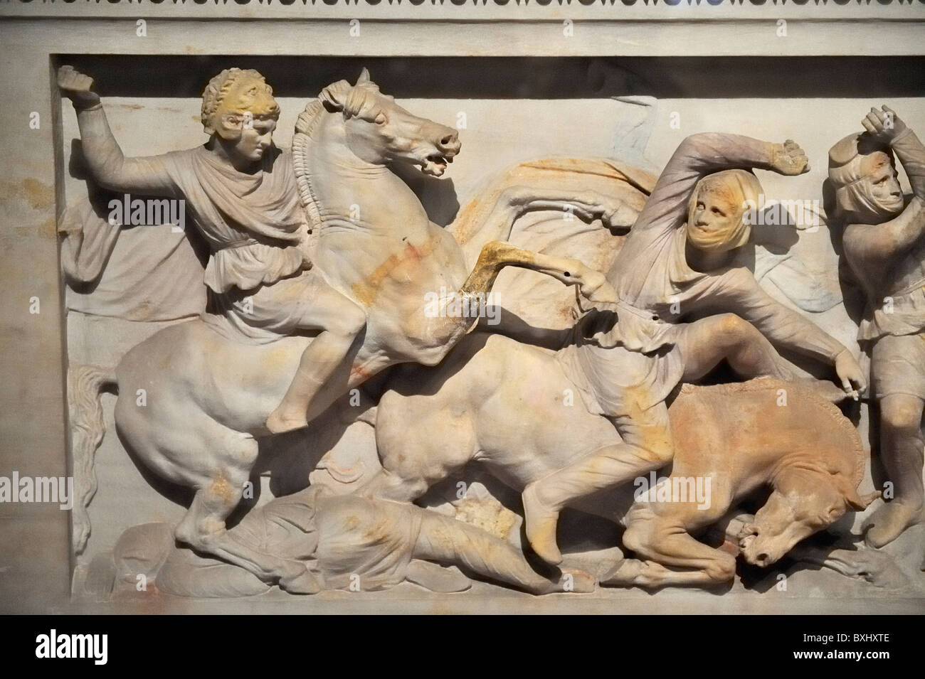 Alexander sarcofago (c. 325-311 BC), Alessandro il Grande lotta contro un persiano, il Museo di Archeologia, İstanbul, Turchia 100919 36507 Foto Stock