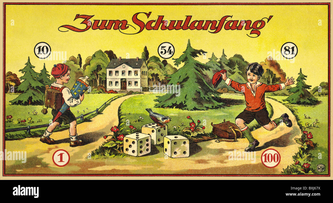 Giochi, gioco di salotto, 'Zum Schulanfang' (per il primo giorno a scuola), Germania, circa 1929, diritti aggiuntivi-clearences-non disponibile Foto Stock