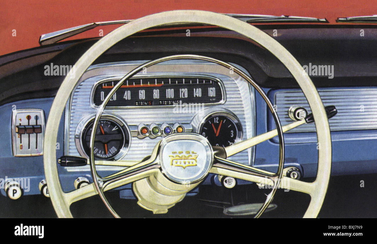 Trasporto / trasporto, auto, varianti di veicoli, Opel, Captain, volante, indicatore di chilometraggio, tachimetro, Germania, 1958, diritti aggiuntivi-clearences-non disponibili Foto Stock