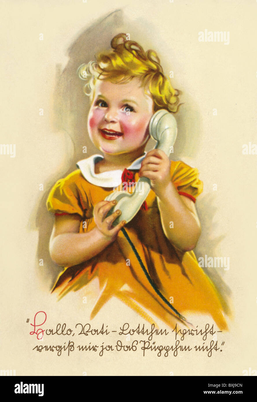Persone, bambini, ragazza con ricevitore telefonico, Germania, circa 1934, diritti aggiuntivi-clearences-non disponibile Foto Stock