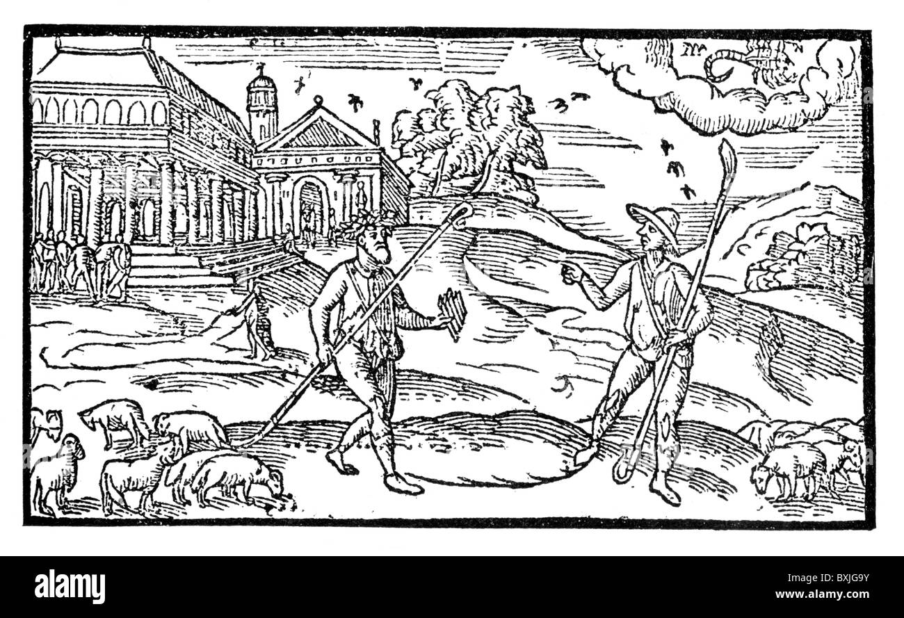 Il pastore la calendario; Ottobre; illustrazione per la Poesia dello stesso nome da Edmund Spenser, 1579; B & W illustrazione Foto Stock