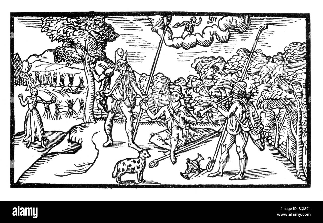 Il pastore la calendario; Agosto; illustrazione per la Poesia dello stesso nome da Edmund Spenser, 1579; B & W illustrazione Foto Stock