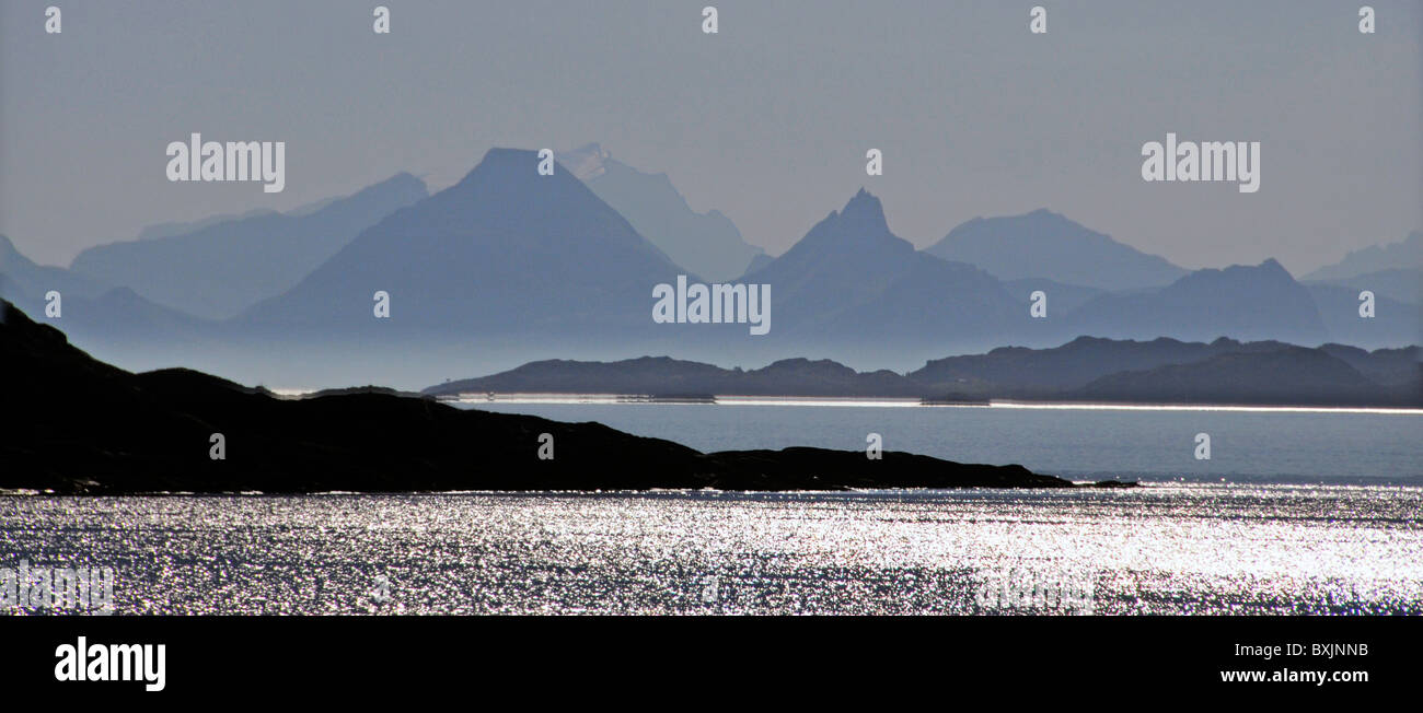 Sun riflessioni Isole Lofoten Nordland, Norvegia. Foto Stock
