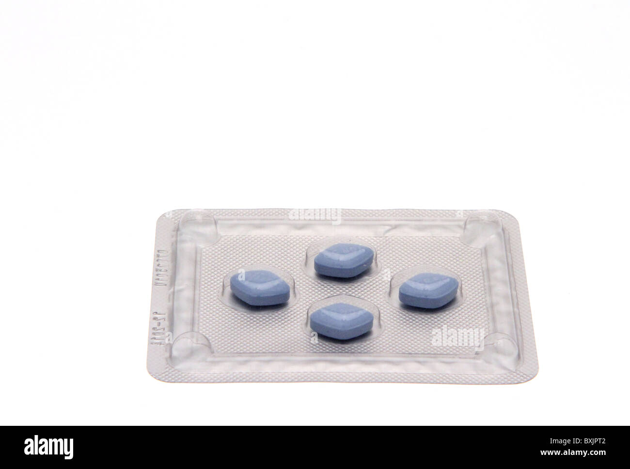 Pacchetto di bolla di quattro blu compresse di Viagra Foto Stock
