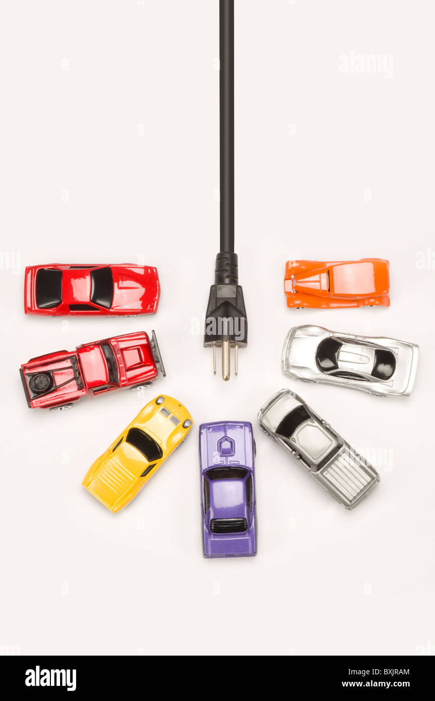 Modelli di vetture intorno a spina elettrica Foto Stock