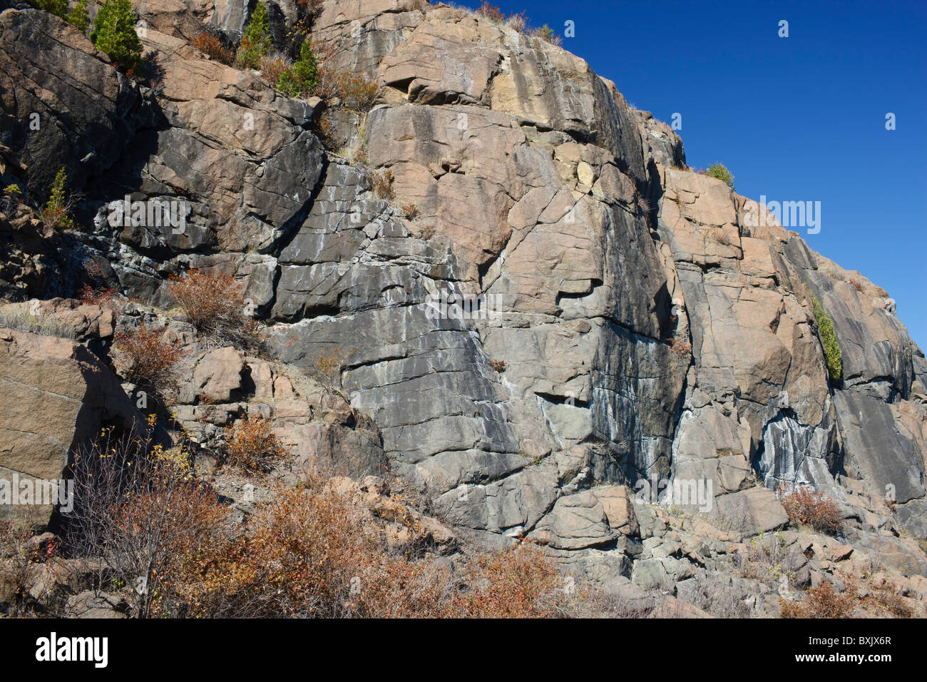 Robusto roccia affiorante sulla sponda nord del lago Superior, Minnesota. Foto Stock