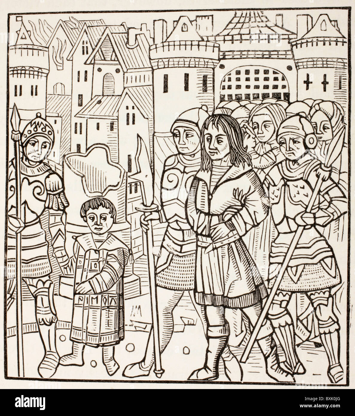 King St Louis, Luigi IX di Francia e i suoi due fratelli, Alphonse e Charles, vengono catturati dai Saraceni dopo la battaglia di Fariskur Foto Stock
