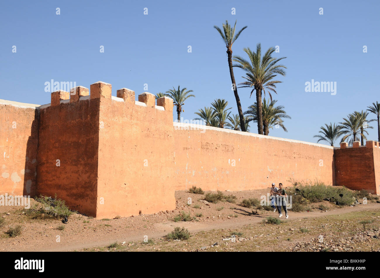 Giardino con pareti del jogging dei giardini dell'Agdal, Marrakech Agdal Gardens sono stati stabiliti nel XII secolo Foto Stock