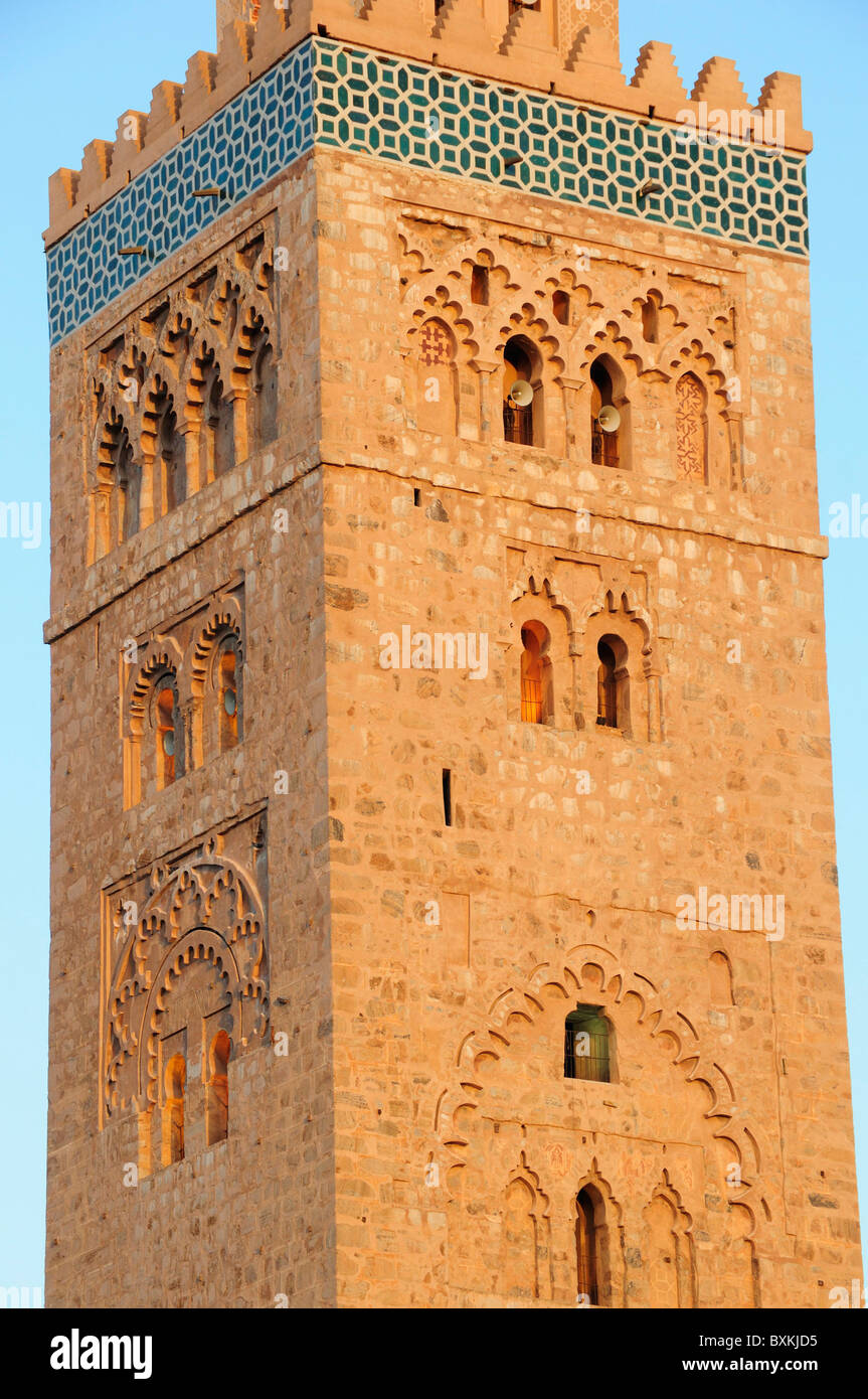 La Moschea di Koutoubia minaret con dettagli Foto Stock