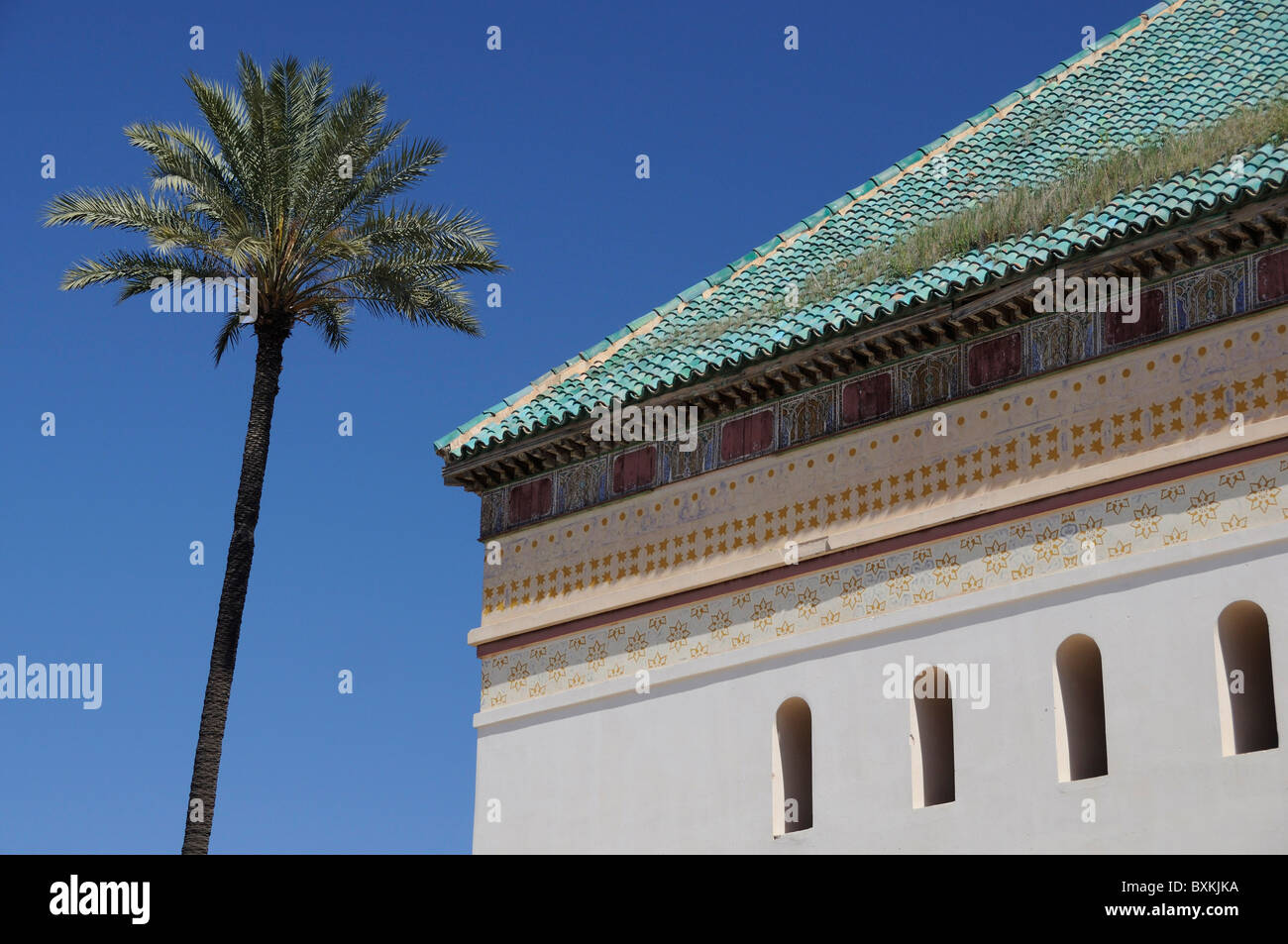 Vendita verde tetto di tegole di Bel Abbes Sidi Zaouia in Marrakech Foto Stock