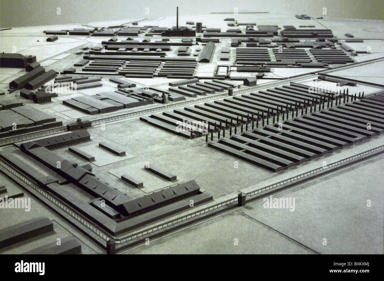 Geografia / viaggio, Germania, Baviera, Dachau, ex campo di concentramento, KZ, sito commemorativo, modello del campo nel mese di aprile 1945, , diritti aggiuntivi-clearences-non disponibile Foto Stock