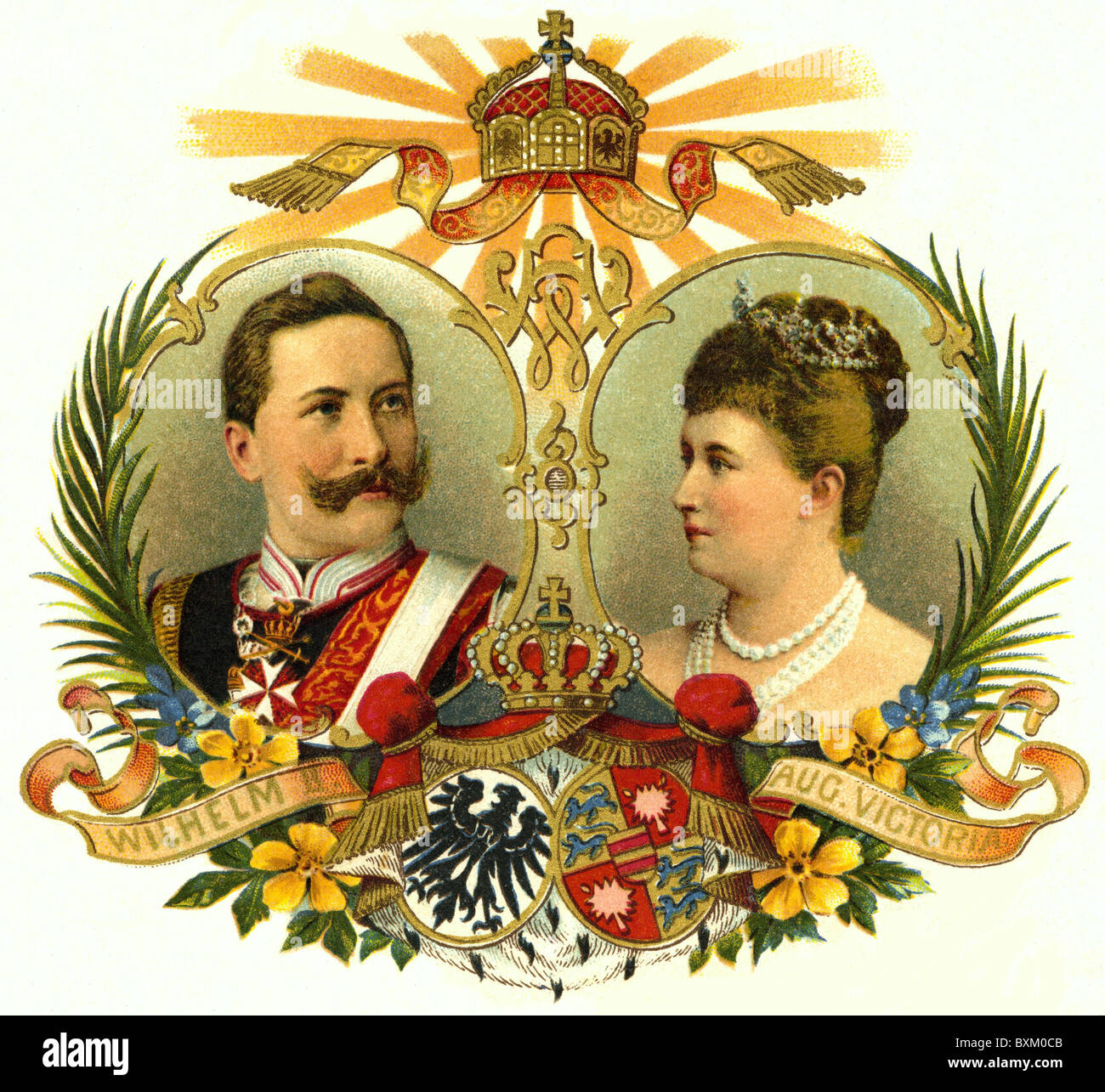 Wilhelm II, 27.1.1859 - 4.6.1941, imperatore tedesco 1888 - 1918, ritratto, con sua moglie imperatrice Auguste Victoria, (1858 - 1921), litografia, 1900, Foto Stock