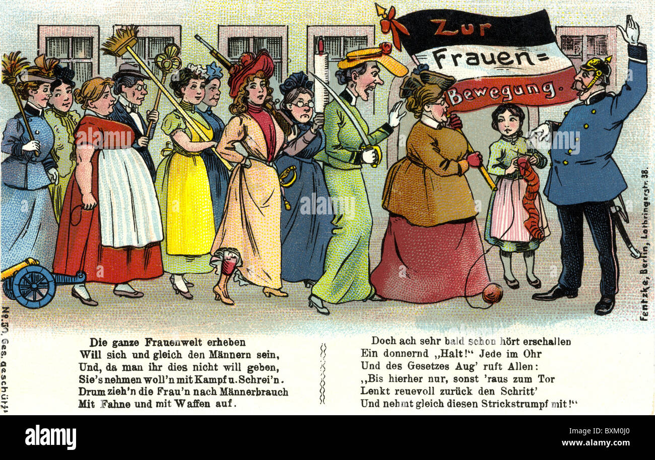 Politica, dimostrazioni, Germania, movimento delle donne, dimostrando donne, caricature, caricature, Germania, circa 1910, diritti aggiuntivi-clearences-non disponibili Foto Stock